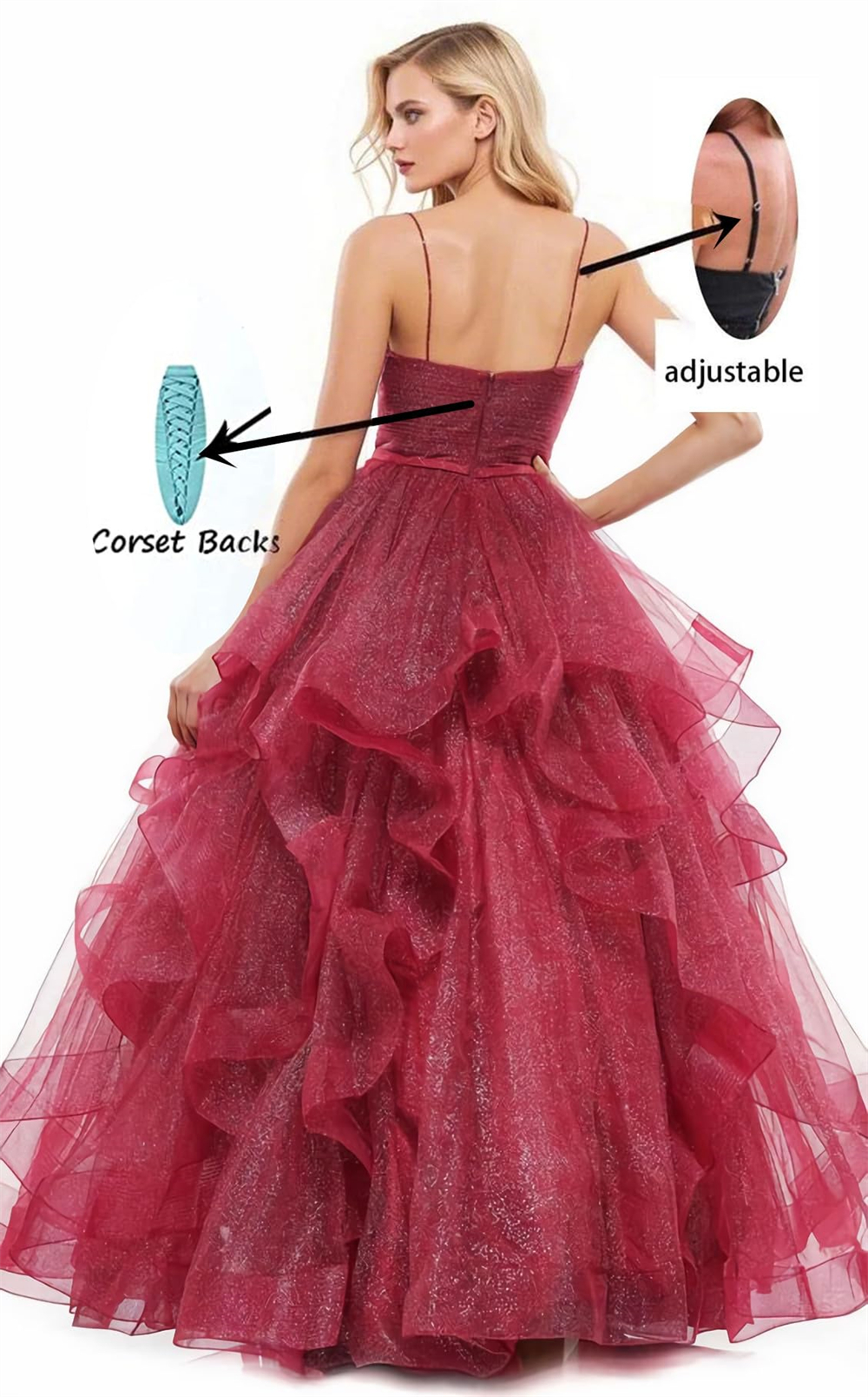 Long Prom Dresses Elegant Deep V-Neck Sexy Spaghetti Criss-Cross Tulle Ball Gown Lace-up Plus Size Formal Occasion Evening Party Gown Pd02
