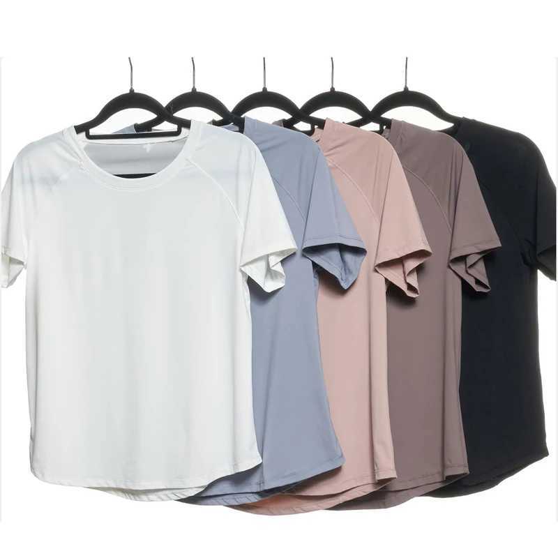 Summer short sleeved yoga T-shirt womens round neck gym running top loose breathable quick drying sports shirt womens sports shirt W250326