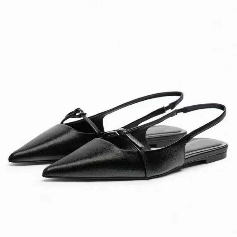 New 2025 Bg Women Sandal Fashion Pointed Toe Shallow Slip on Ladies Elegant Sgback Med Heel Flat Shoes