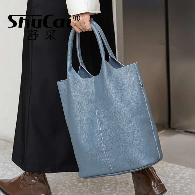 designer bag Genuine Leather Commuter Simple Ladies Soft Cowhide Tote Shoulder Handbag Large Capacity Women Bucket Bag 2025 New