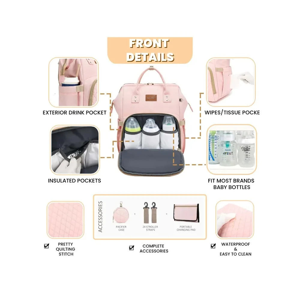 Diaper Bag Backpack With Changing Pad Pacifier Case Baby Bag for Boy Girl Toddler Waterproof Travel Diaper Bag for Mom 250325