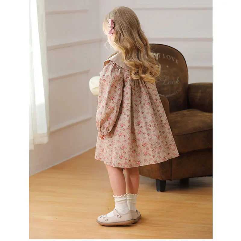 New Spring 2025 sisters Costume 2-7Yrs Girls Par Dress Long Sleeve Cotton Print Childrens Princess Dress Childrens Clothing W250326