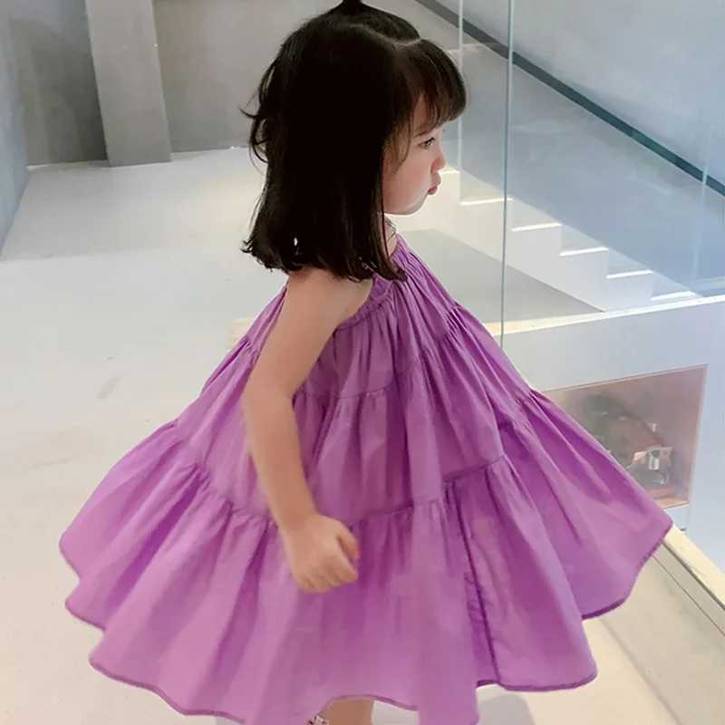 Girls Dress Summer 2024 Korea Sle Cool Casual Childrens Clothing Cake Princess Dress Baby Childrens Pendant Beach Vestdos W250326