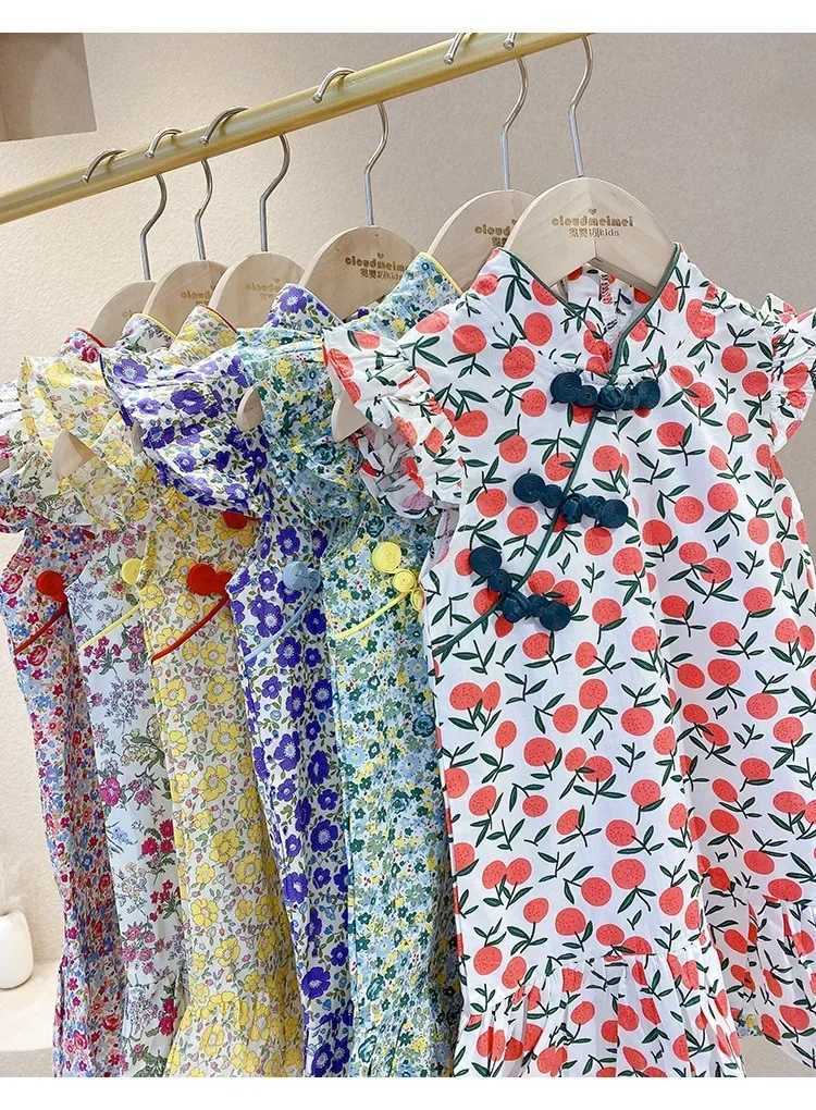 Girl Summer Dress Cheongsam Childrens Dresses Vestidos Kids Clothes Fashion Baby Chinese Qipao Modern Hanfu Girls Tang Sle W250326