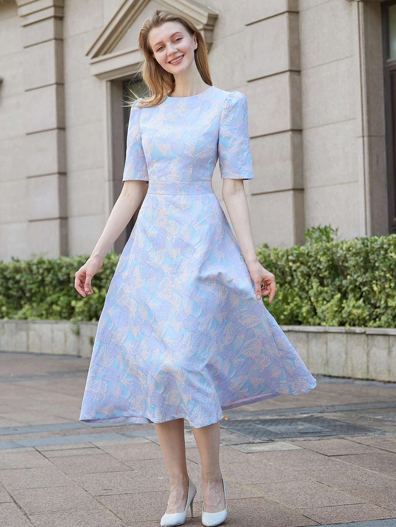 DEVCHATA Elegant wer Jacquard New Casual O-Neck Long Dress Temperament Evening Party Dresses Fashion Clothes Vestidos