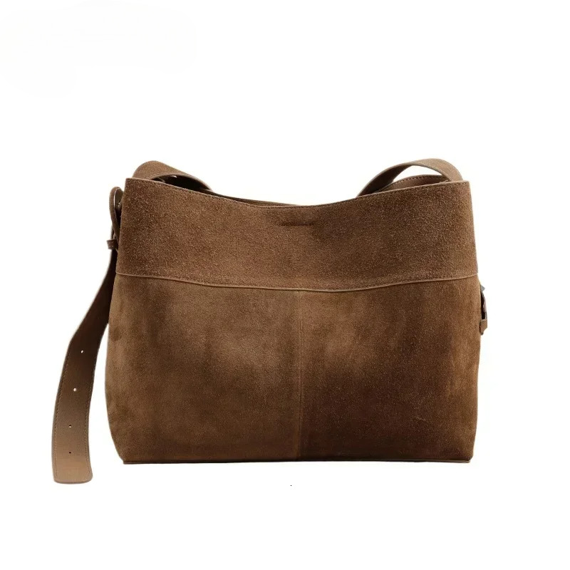 New Winter Matte Suede Cow Leather Women Tote Coffee Retro High-End Warm Color Female Shoulder Bag Huge Commute Travel Handbag