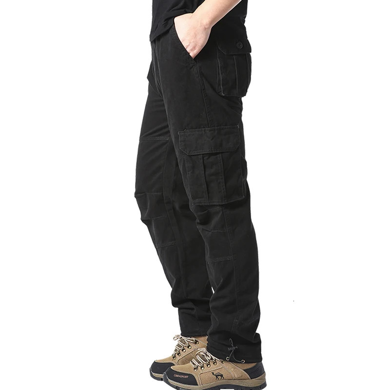 Large pocket loose mens outdoor sports jogging tactical pants elastic waist pure cotton casual work 250326