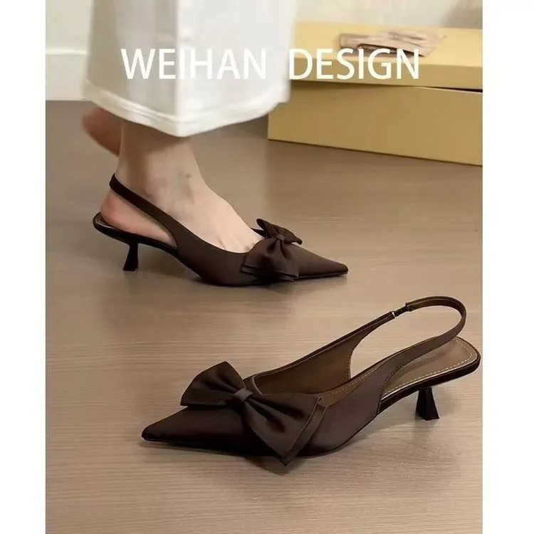 French pointed high h purple toe-covering sandals fairy shoes spring and summer temperament lady black single Z250326
