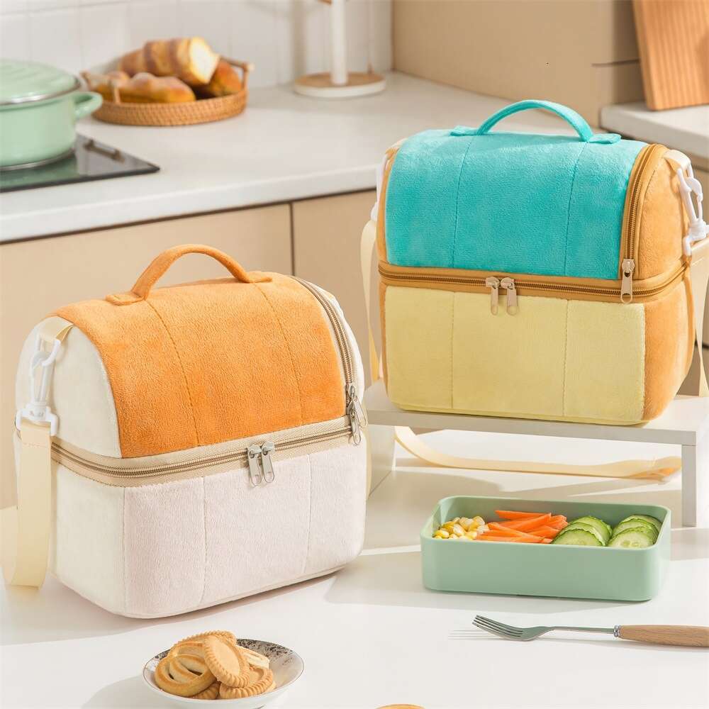 Toast bento double layered thickened insulation one shoulder convenient to carry, lunch box storage bag, large capacity picnic ice pack
