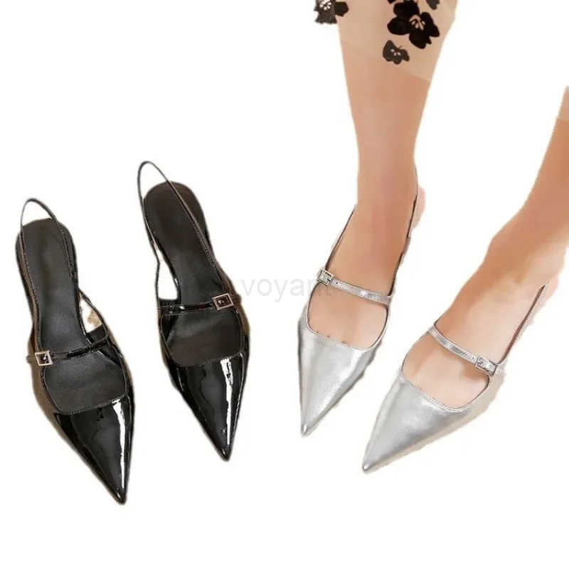 2024 New Summer Wens Sandals French High H Pointed Toe Temperament Baotou Sandals One-Buckle Back Emp Sandals 35-42 Z250326