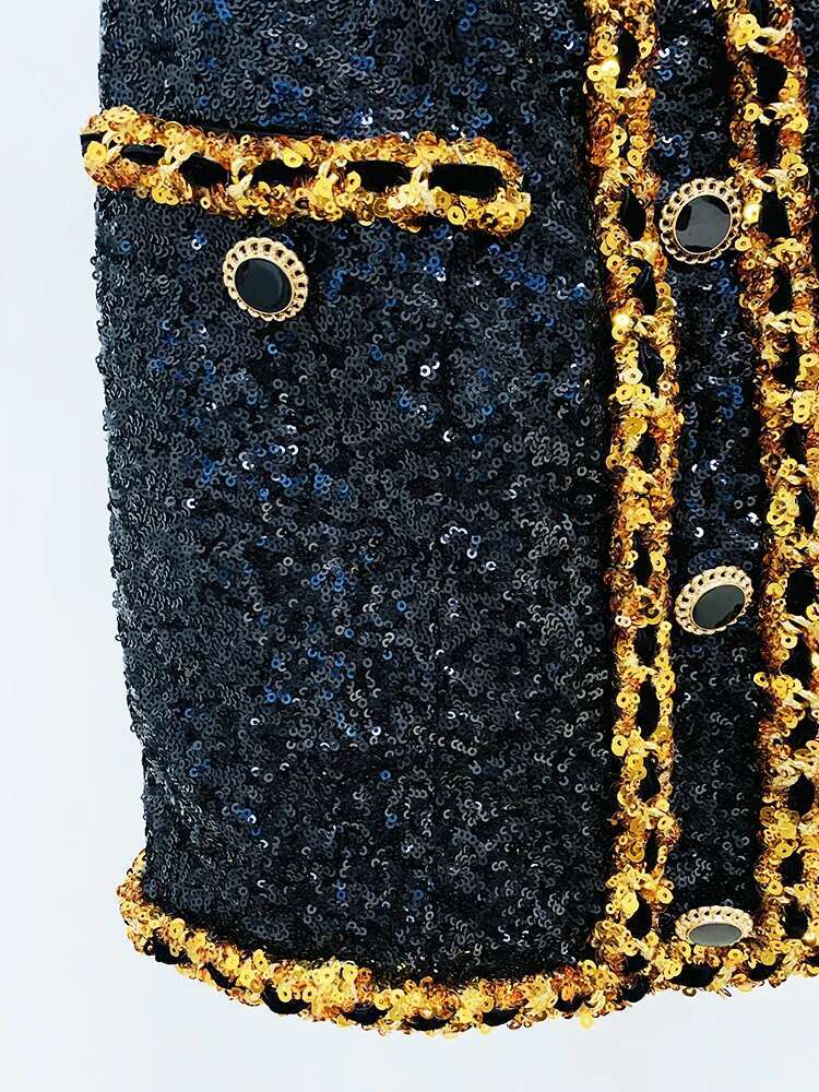 HIGH STREET Newest 2024 Designer Runway Fashion Women's Gold Chains Sequined Strapless Sheath Tube Dress