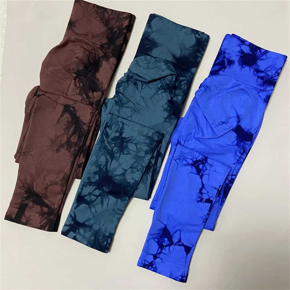 Gutashye tie dye sports leg womens gym yoga seamless pants sports clothes elastic buttocks fitness leg activity clothes W250326