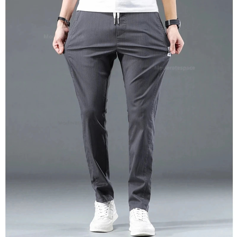 Summer thin cotton mens casual ultrathin pants soft and comfortable elastic folds durable brushed classic 250326