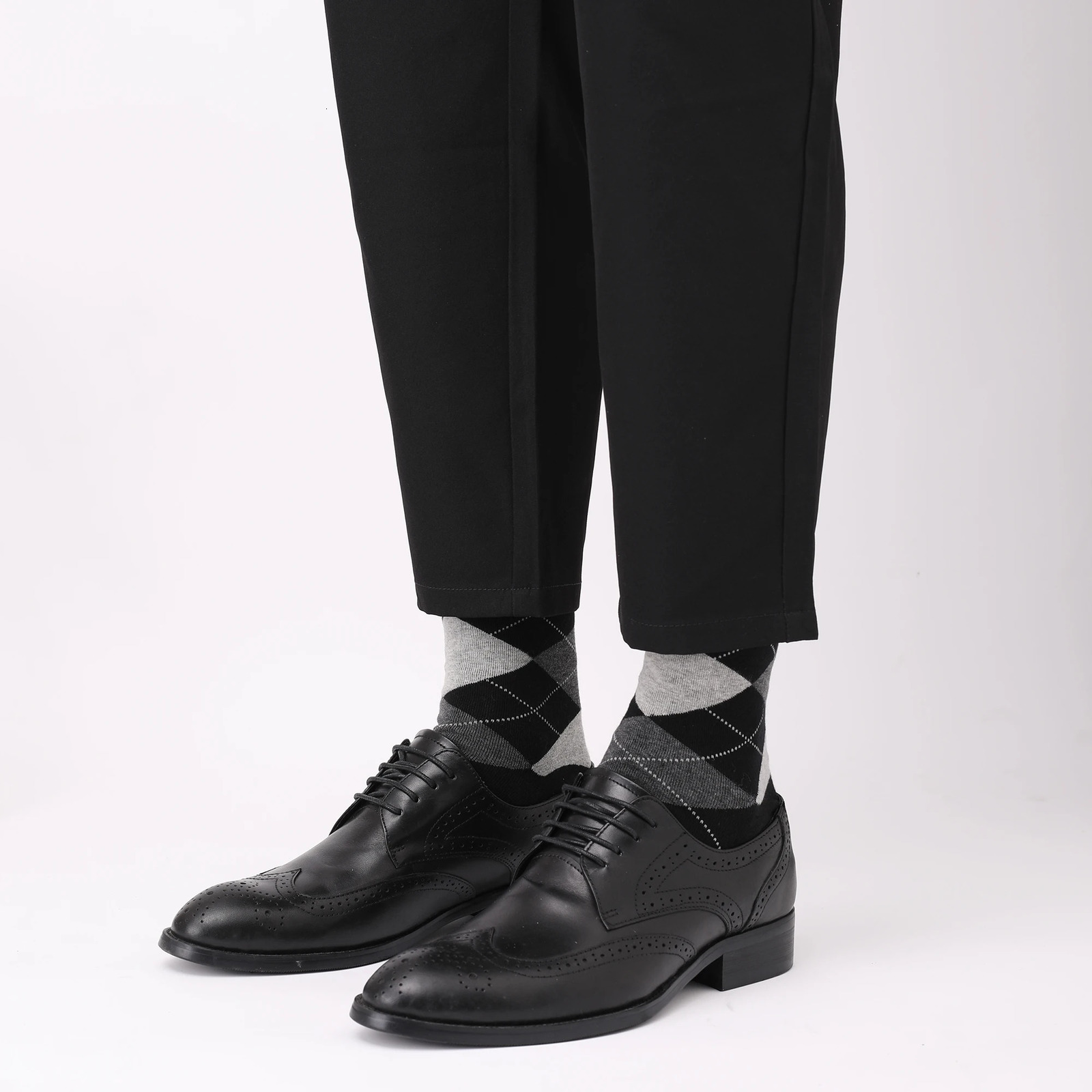 5 pairs of mens dress socks in plus size high-quality combed cotton crew socks black cool Argyle breathable casual mens socks 250321