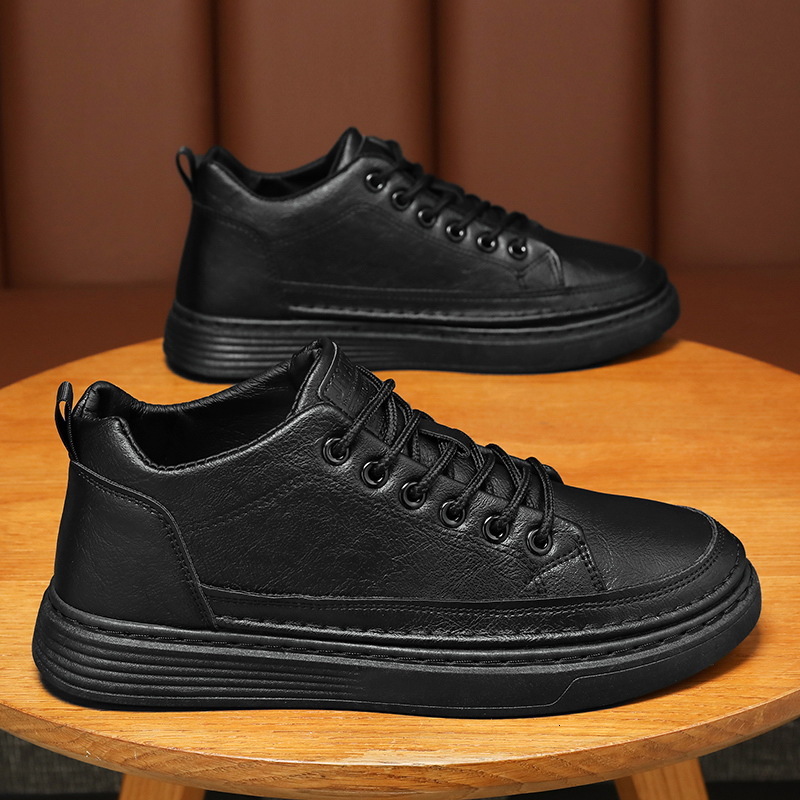 2025S New Trend Designer Spring New Breathable Waterproof Anti Slip Men S Korean Style Trendy And Versatile Black Leather Shoes Casual Board Shoes