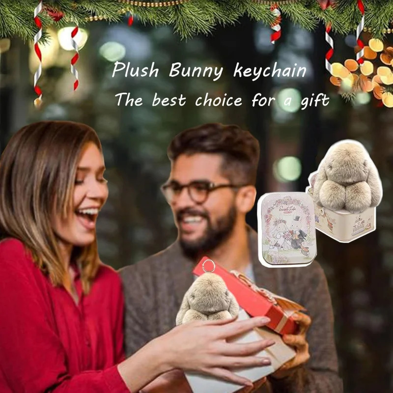 Bunnylulu Cute Cartoon Bunny Plush Keychain with Gift Box Tin Case Soft Animal Key Ring for Kids Girls Valentines Day Gift 250325