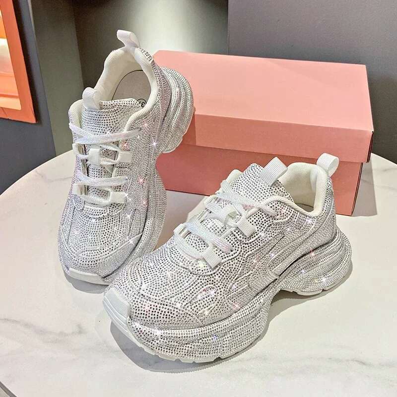 Designer Shoes Women Sneakers Spring Lace-up High Heel Platform Lace Up Sier Crystal Casual Working Shoes Wearing Night Running Shoes Outside