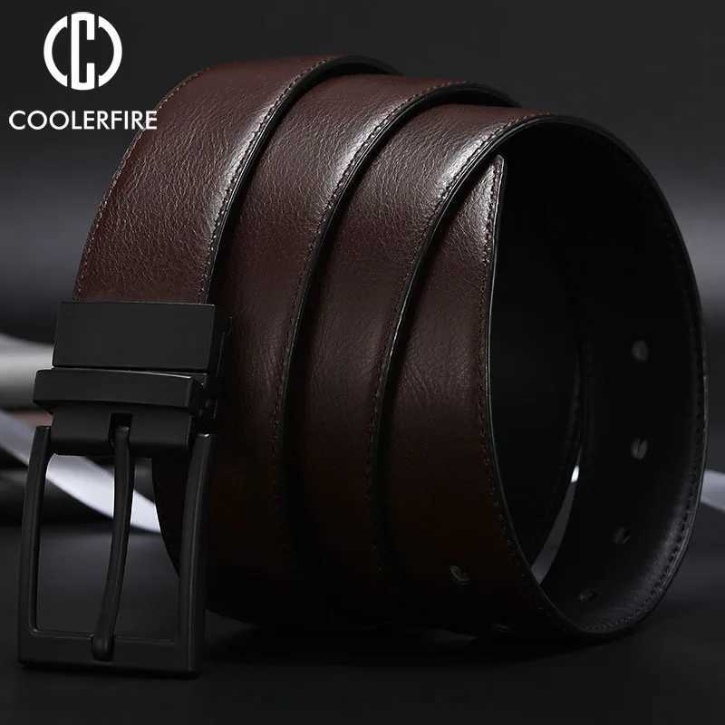 Mens belt business dress with mens leather belt reversible buckle brown and black fashionable work and leisure HQ111 W250326