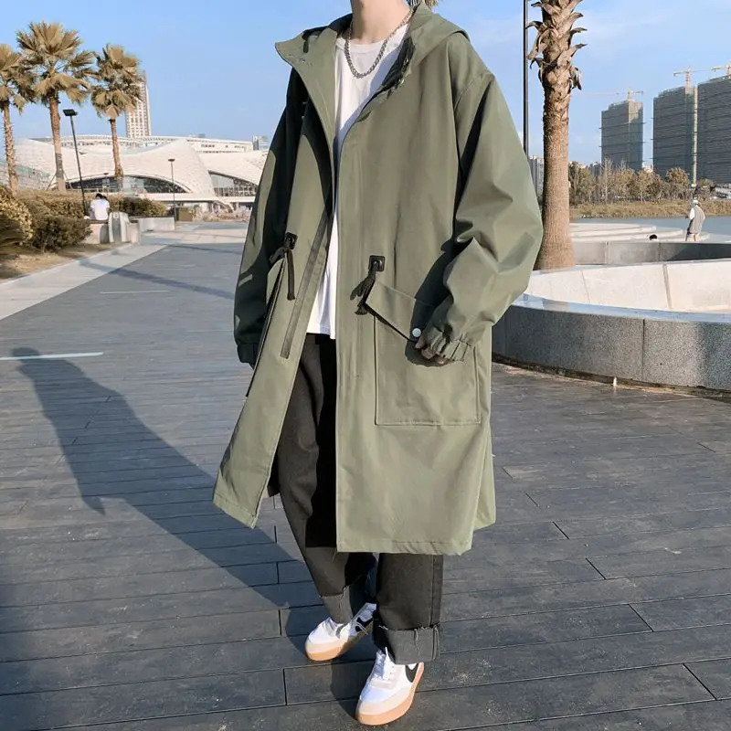 Spring and autumn solid color hooded long sleeved fashionable windproof mens high street casual loose button cardigan 250324