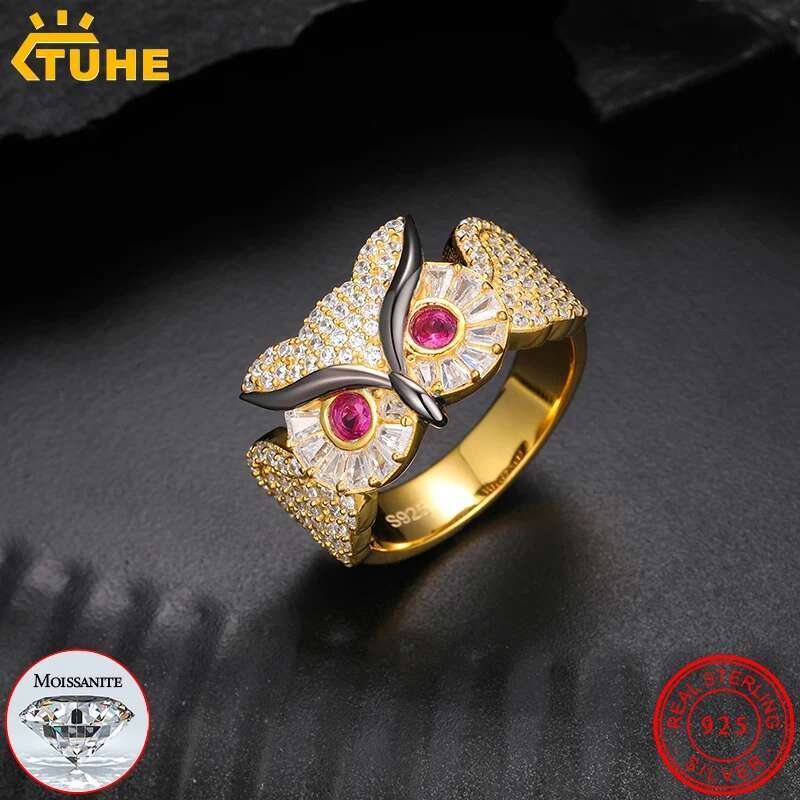 Custom owl Men Ring Moissanite 925 Silver Hip Hop Jewelry Unisex Classic Men Rings Rock Gift
