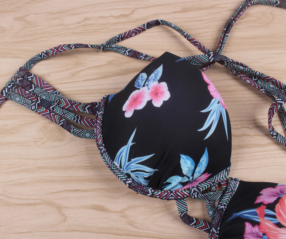 Sexy Bikini Swimsuit Women Lettuce Floral Bathing Suit Swimwear Push Up Padded Beach Wear Swimming Suit Bikini 250324