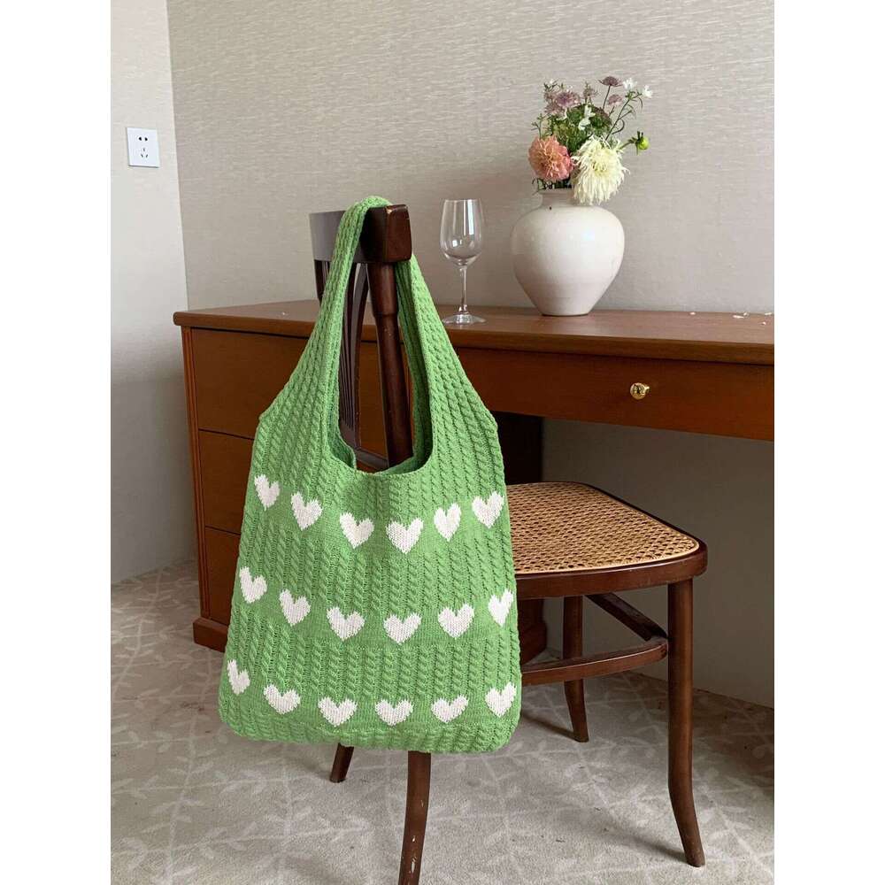 ae New Knitted Woven Love Women's Premium and Exquisite Woolen Handheld Shoulder Bag, Shopping Bag