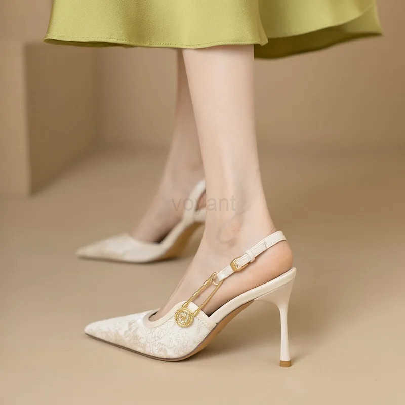 Pointed-toe Stiletto H Wens Sequins Cloth Spring and Summer New Straight Buckle Banquet Shoes Single Shoes Z250326