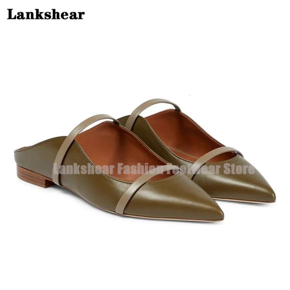 Double Straps Slippers Women Pointed Toe Flats Mules Shallow Narrow Bands Ladies Beach Shoes Tendencia atos Mujer