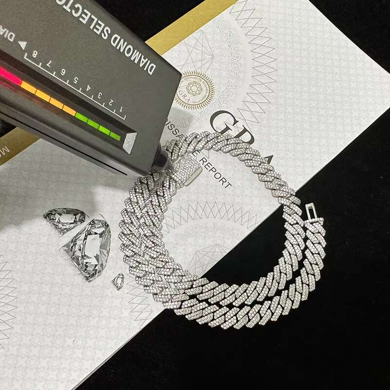 8mm Iced Out VVS Moissanite Cuban Link Chain Men and Women S925 Silver Hip Hop Jewelry Diamond Test Necklace
