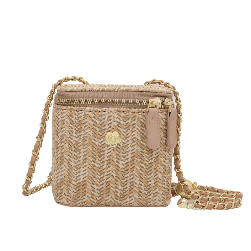 Women's small straw bag fragrance new woven tote box bag beach shoulder crossbody bag 2025s hot