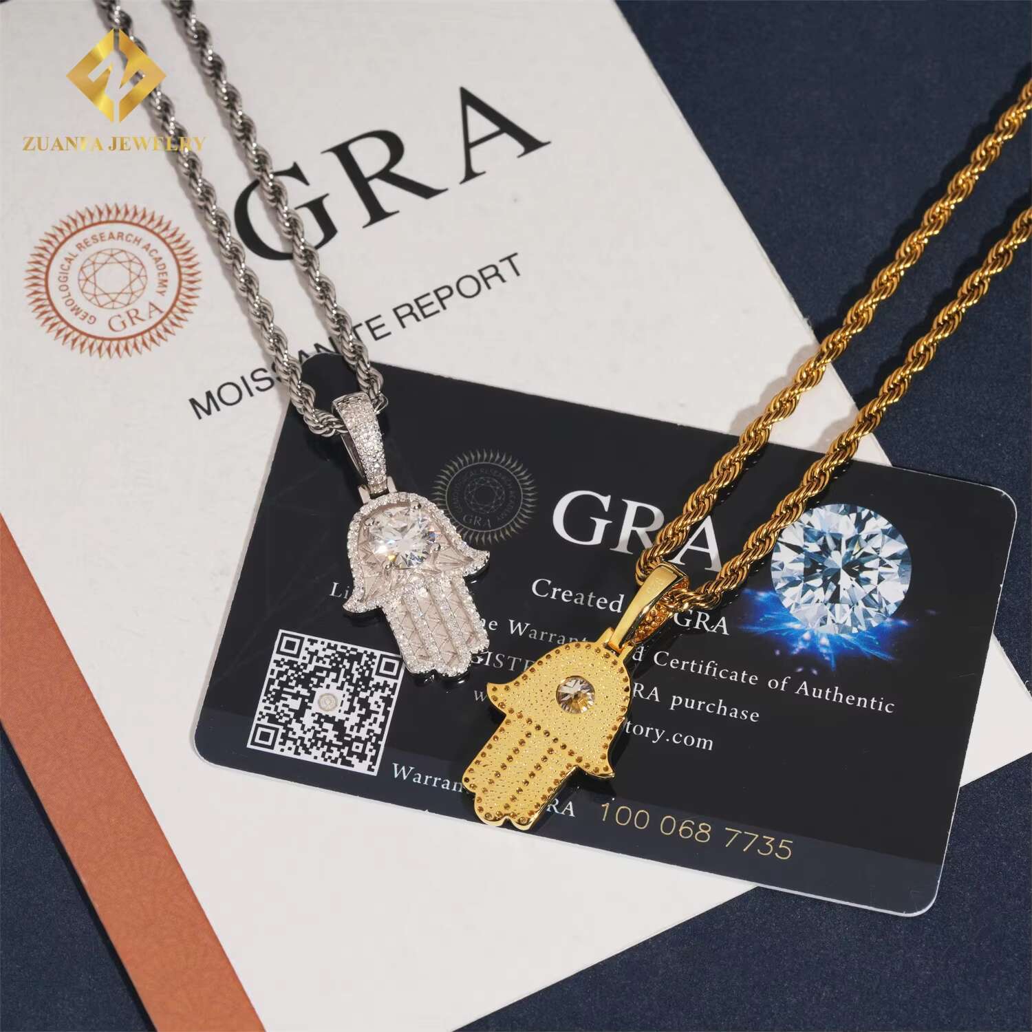 Factory Price Fine Hip Hop VVS Moissanite Jewelry Charm Pendant 925 Silver Custom Iced Out Diamond Hamsa Hand Lucky Pendant Gift