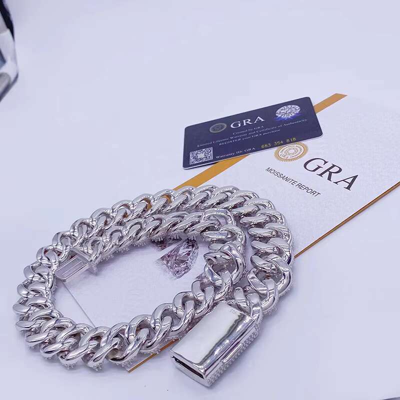 New Europe and America Cross-border Hot Sale 20mm Full Inlaid Moissanite S925 Silver Cuban Chain Hip-hop Necklace