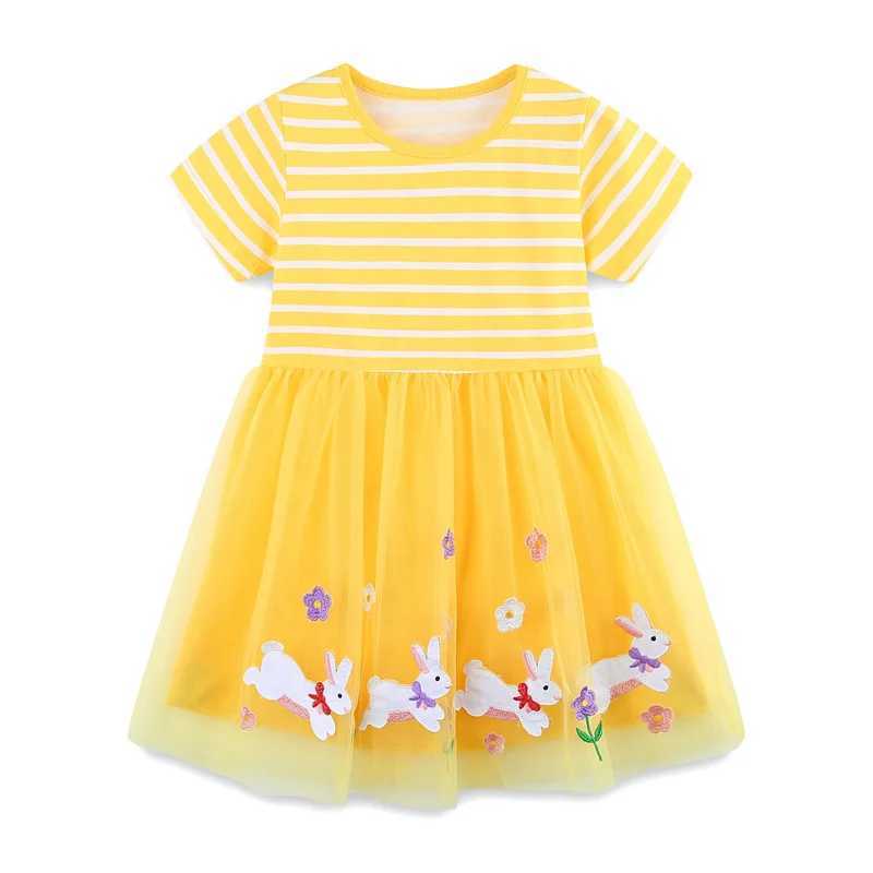 Jumping Meters 2-7T Summer Princess Girl Dress Rabbit Childrens Tank Top Par Birthday Baby Clothing Embroidered Dress Wedding W250326