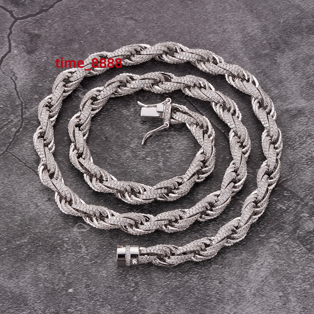 Customized Bulk Size 6mm 8mm 10mm Iced Out Cz Moissanite Rope Chain 925 Sterling Silver HipHop Jewelry Moissanite Cuban Necklace