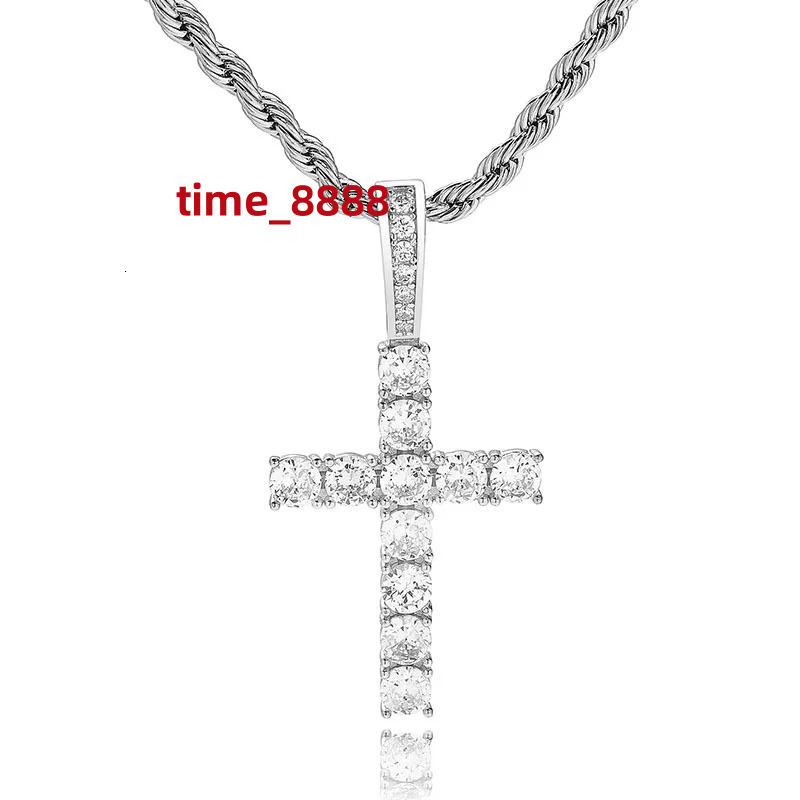 S925 Sterling Silver Prong Setting moissanite Stone Bling Ice Out Cross Pendants Necklaces Women Men Hip Hop Rapper Jewelry