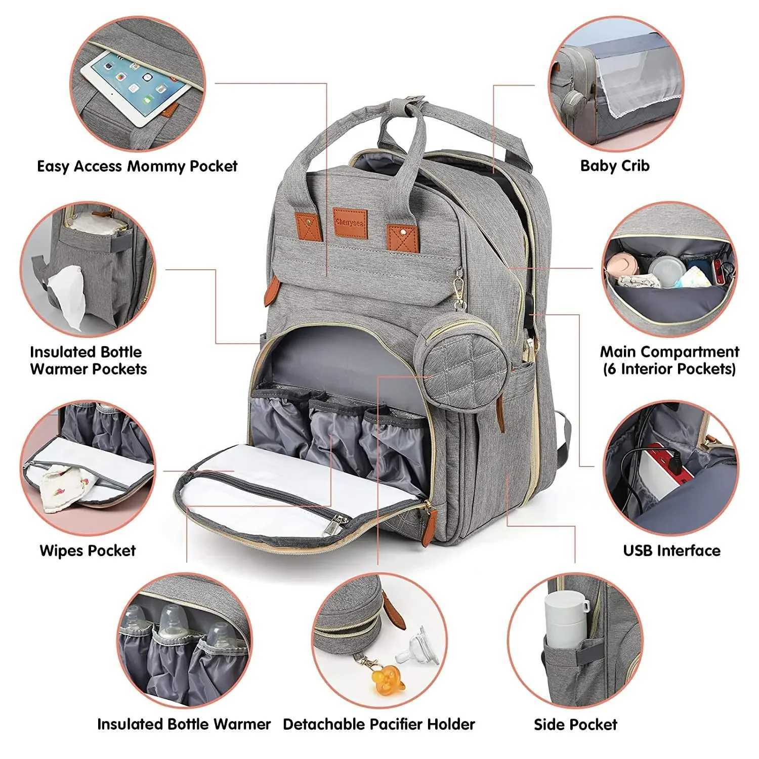 3 In 1 Diaper Bag Backpack Foldable Baby Bed Waterproof Travel Bag with USB Charge Diaper Bag Backpack with Changing Bed 3 typesC250326