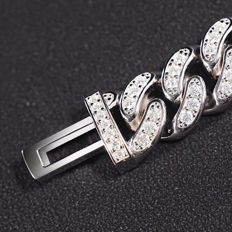 SICGEM Miami Moissanite Cuban Link Chain 925 Silver Stainless Steel Iced out Necklace and Bracelet Set in Gold