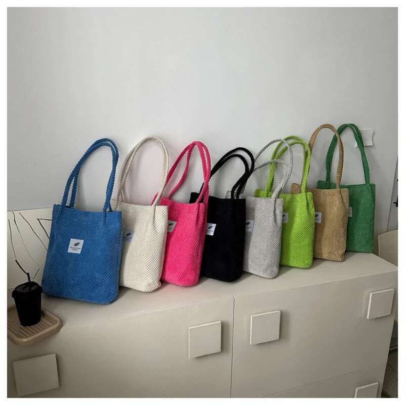 2025 Arts Shoulder For Women New Canvas Bucket Handbags Corduroy Fashion Casual Solid Color Famous Brand Bags