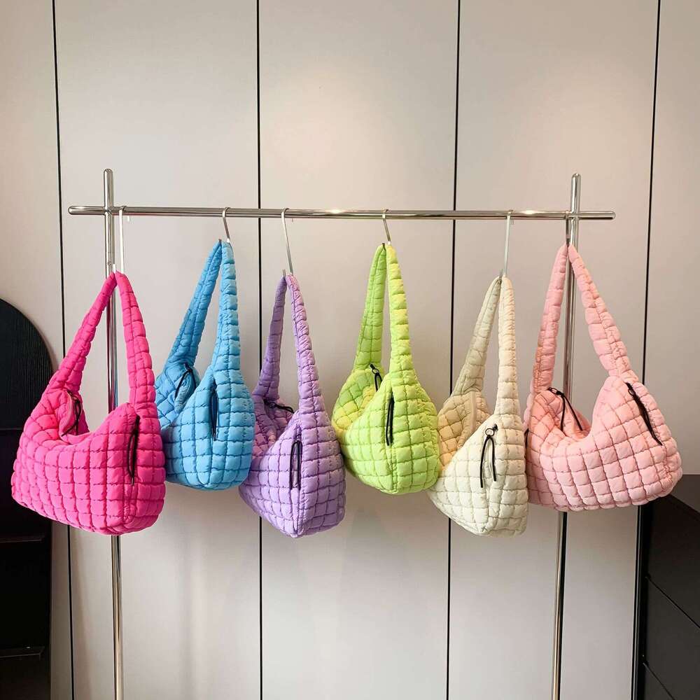 07 Folded Cloud Women's Fashionable One Shoulder Crossbody Double Side Pull Capacity Down Cotton Coat Tote Bag
