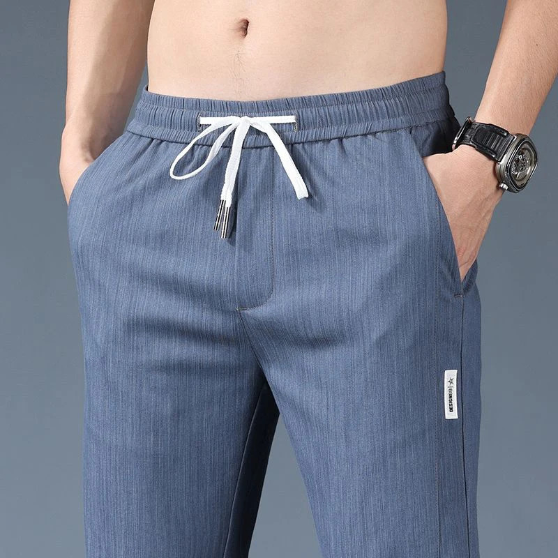 2025 SpringSummer Mens Casual Pants Fashion Thin Elastic Korean Business Ultra Straight Blue Grey Khaki 250326