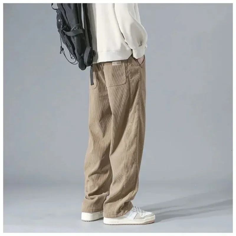 2024 Japanese Retro Corduroy Mens Casual Pants Spring and Autumn Straight Leg Work Clothes Trouser Style Fashion Sports 250326