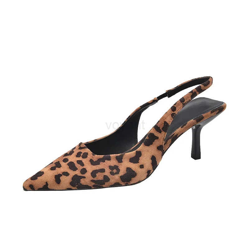 Fem Sandal Leopard Print Shoes All-Match High H 2025 Summer Girls Spring Stiletto Low Cfort Fashion High-heeled Beige Z250326