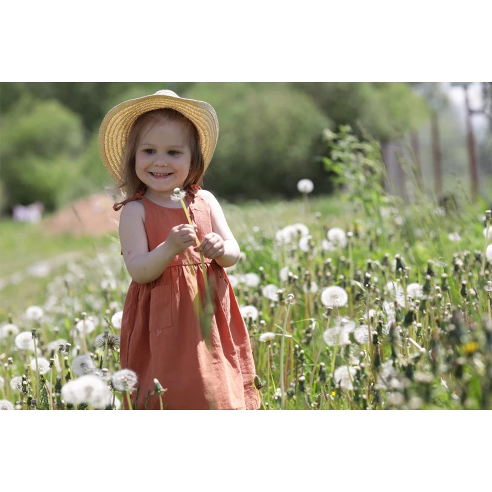 Kids Girls Summer Cotton Princess Dress Linen Suspenders Casual Cute Toddler Costume Leisure Children Girls Retro Dress 250326