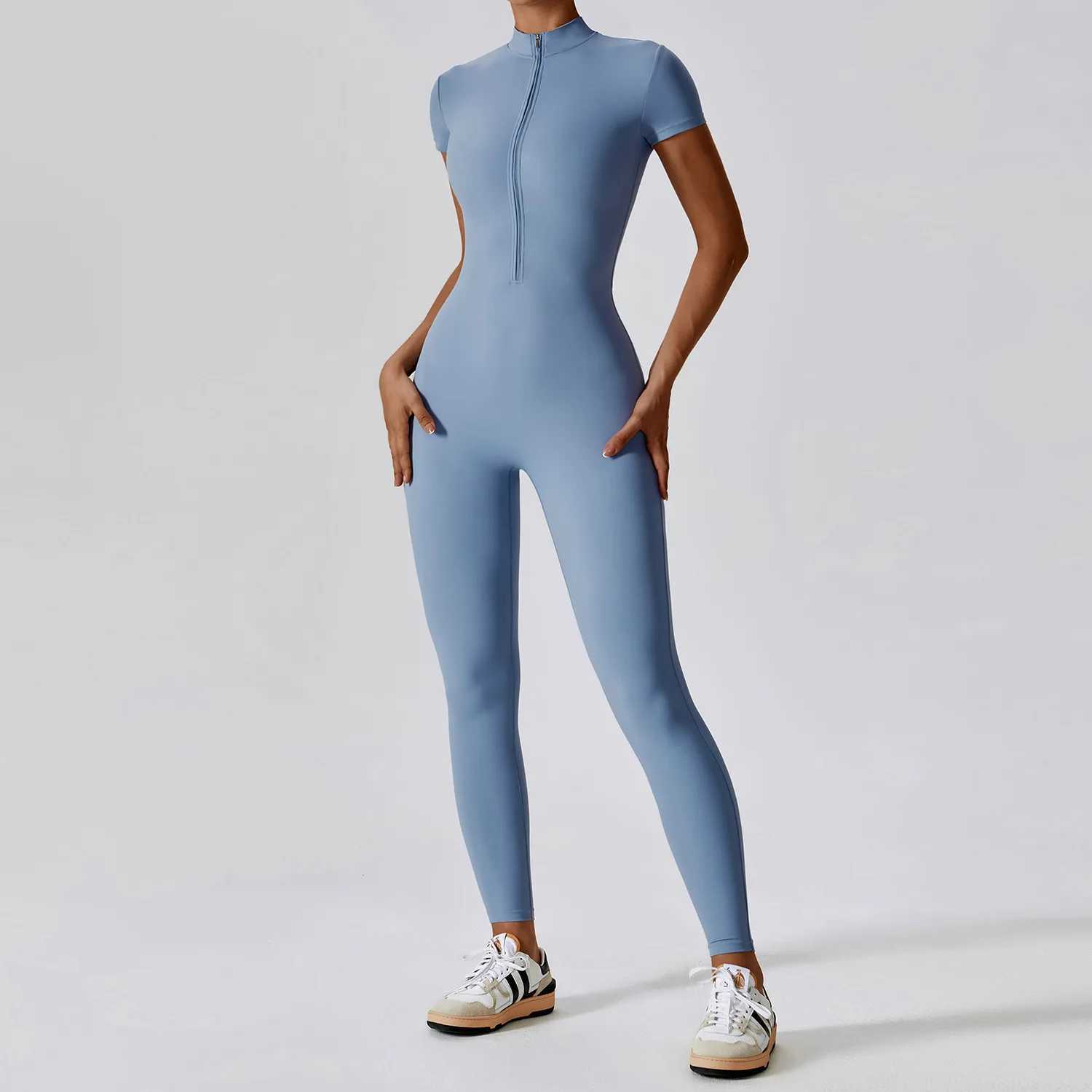 Yoga suit womens jumpsuit zipper short sleeved gym push up sportswear fitness clothing sportswear W250326