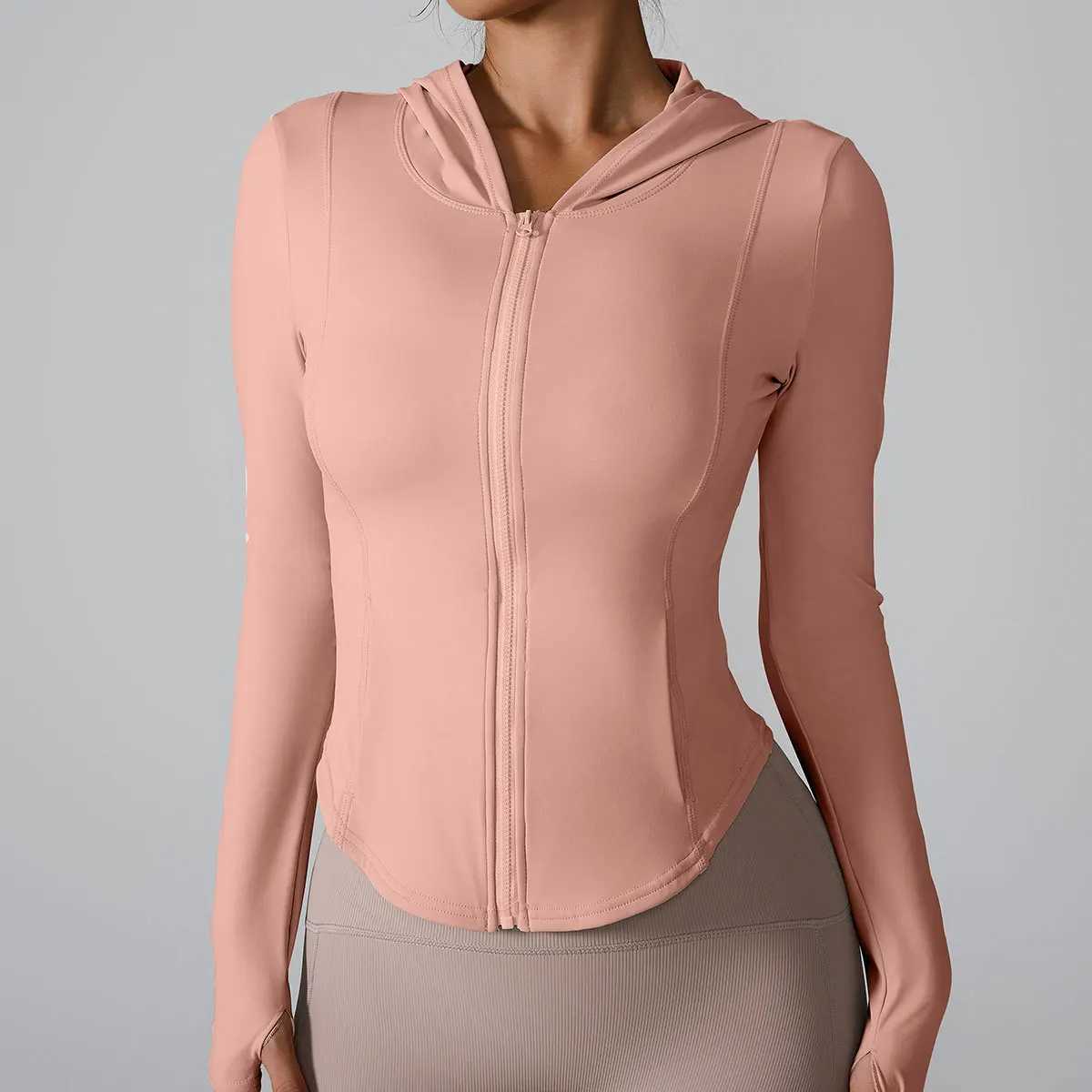 2024 European and American new sports jacket hooded running and fitness suit zipper yoga long sleeved jacket W250326