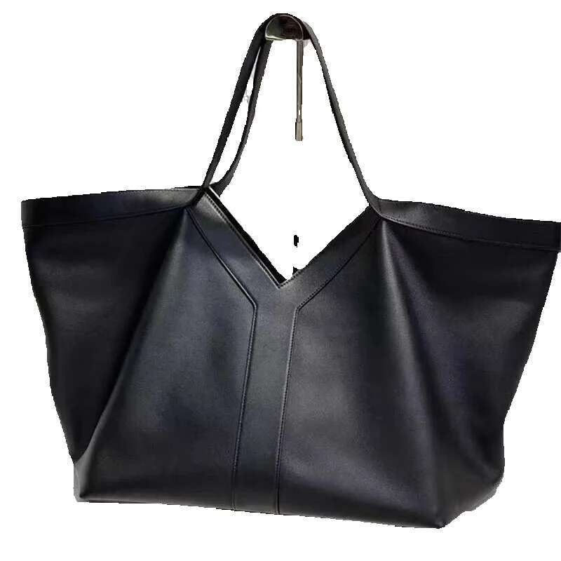 Y Brand Women Large Capacity Shoulder Soft Genuine Leather High-End Fashion Tote Bag 2025 New Black Shopping Handbag