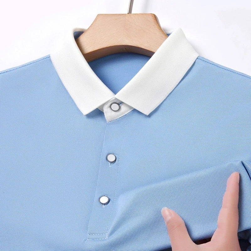 2024 mens striped cotton business casual short sleeved polo shirt fashionable comfortable breathable top 250326
