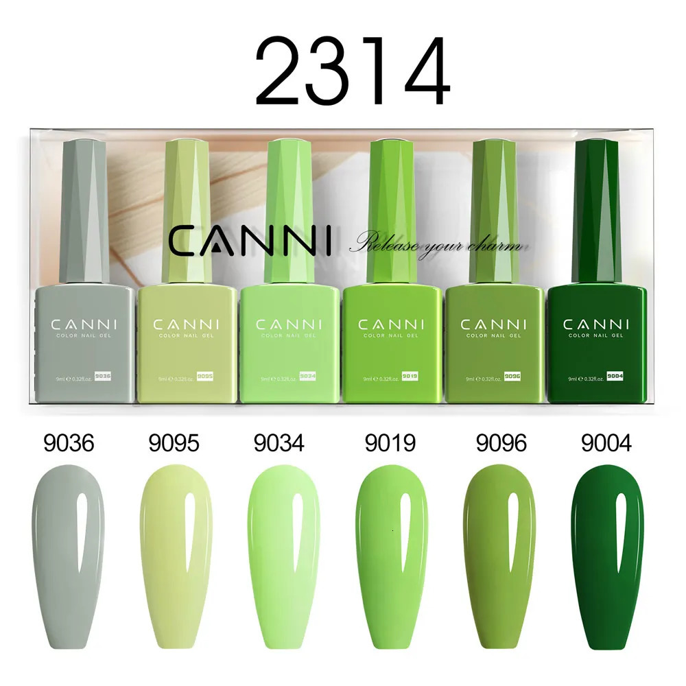 CANNI 6pcs/Lot 9ml oil-free green nail gel UV LED color durable forest fern fusion kit nail gel set-2314 250321