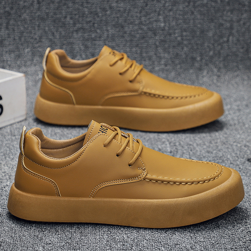 2025S New Trend Designer Spring New Versatile Trendy Men S Leather Thick Bottom Casual Work Waterproof And Anti Slip Board Shoes