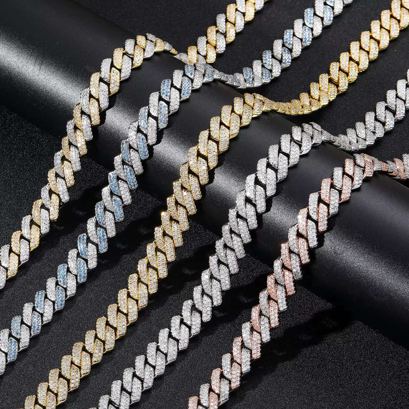 2024 American European Mens Hip Hop Style Cuban Chain Necklace 14mm Diamond Shaped Copper Zircon Link Chain for Wedding